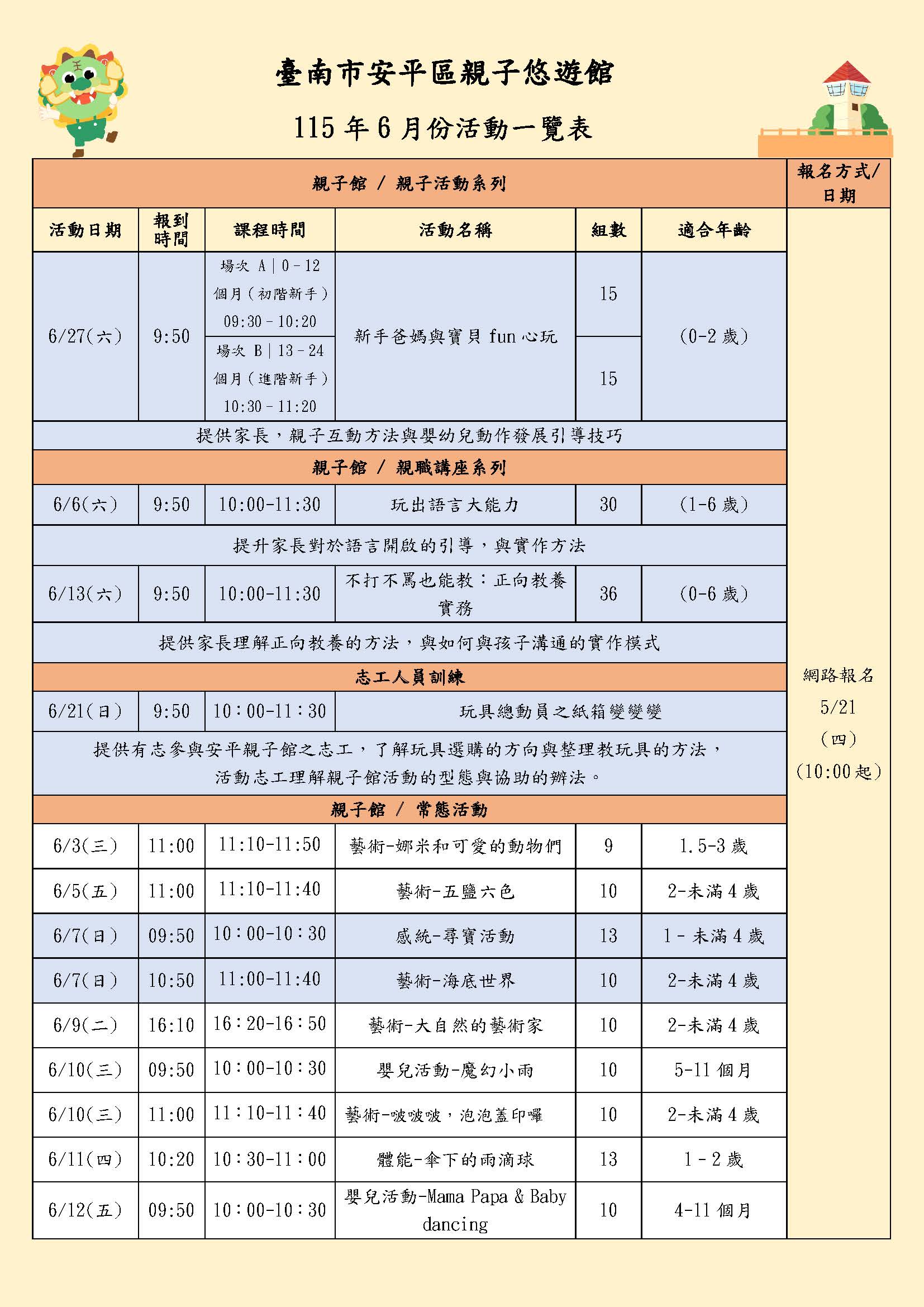 安平親子館6月活動一覽表圖片