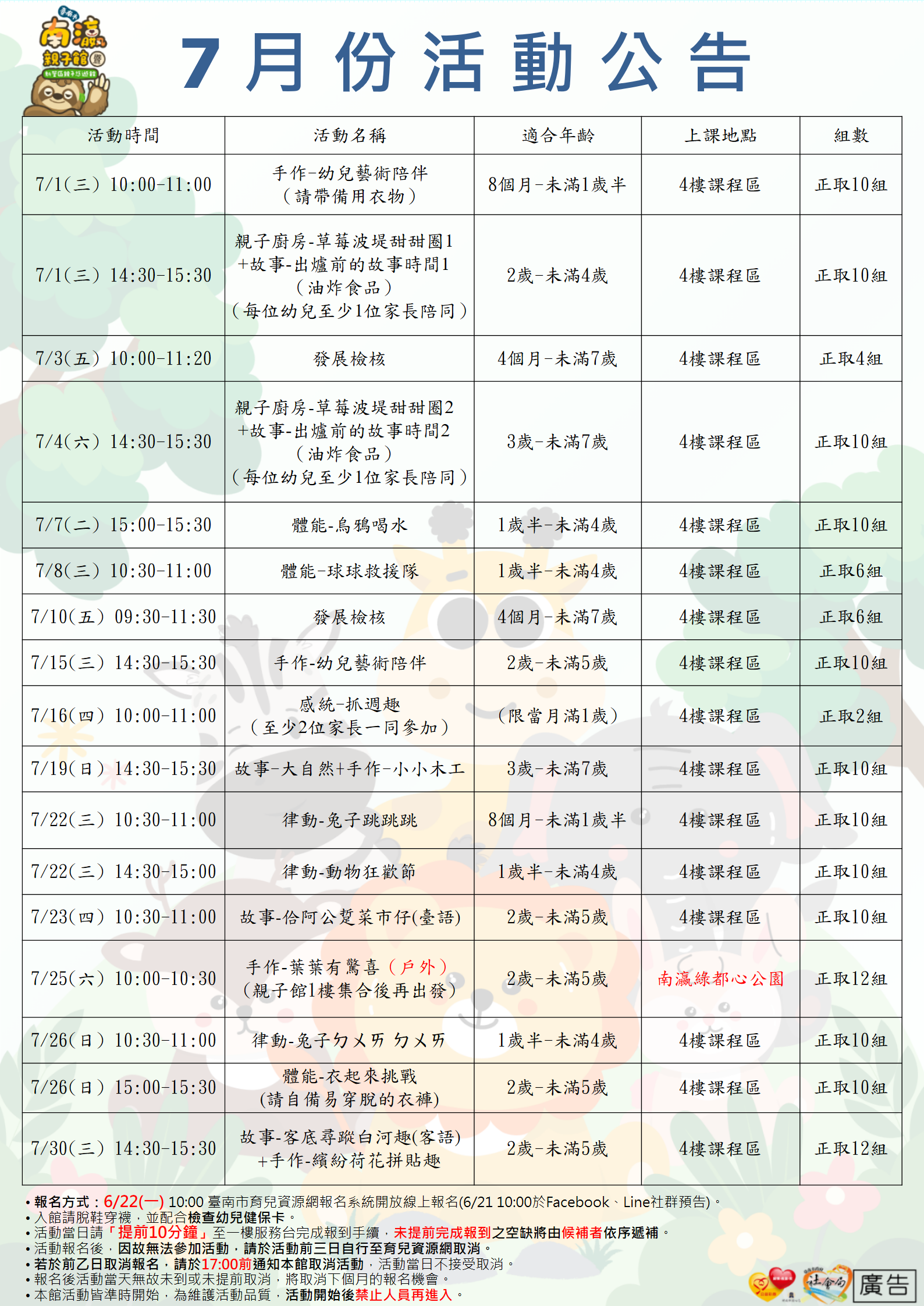 【南瀛親子館𝟏𝟏𝟱年𝟳月份活動公告】出爐囉🎉圖片