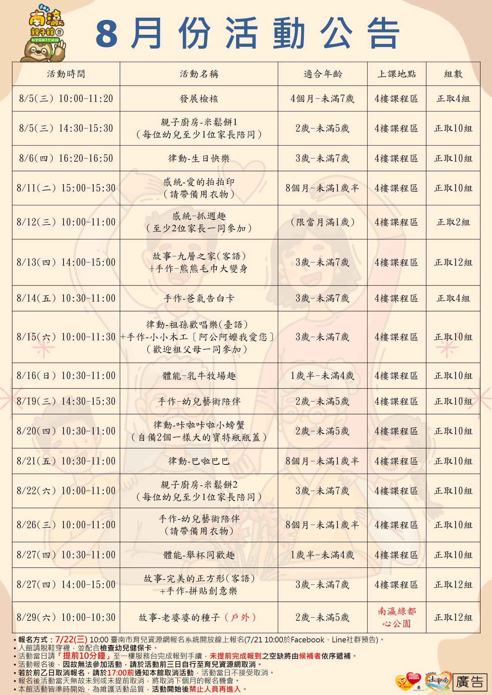 【南瀛親子館𝟏𝟏𝟱年𝟴月份活動公告】出爐囉🎉圖片
