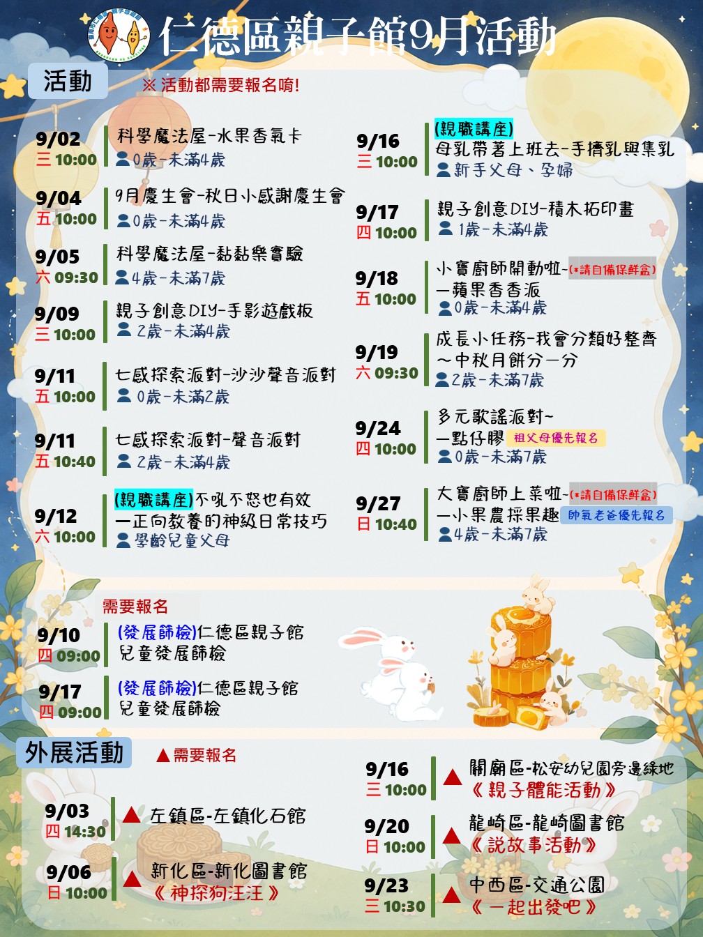 仁德區親子悠遊館-9月活動行事曆圖片